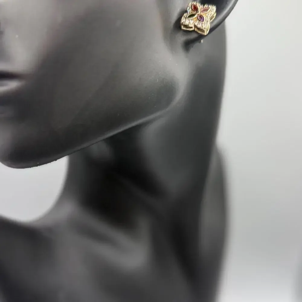 Iced Out Multicolor CZ Floral Studs | Gold Plated Hypoallergenic